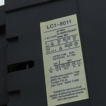 LC1-8011 CJX2-8011 110A High Sensitivity Contactor 600V 45HP W/Efco 5543