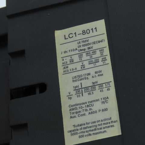 LC1-8011 CJX2-8011 110A High Sensitivity Contactor 600V 45HP W/Efco 5543