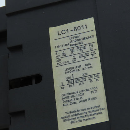LC1-8011 CJX2-8011 110A High Sensitivity Contactor 600V 45HP W/Efco 5543