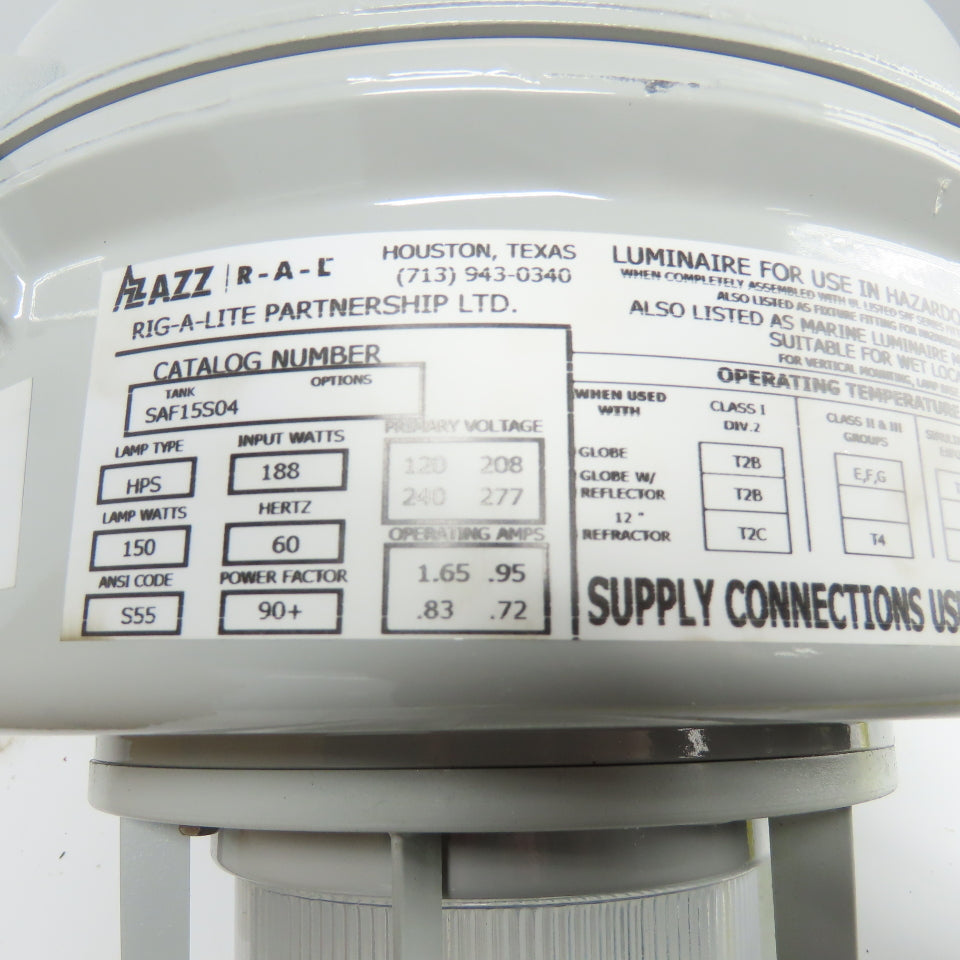 AZZ Rig-A-Lite SAF15S04GGPSAF Hazardous Location Lighting Fixture HPS 120-277V