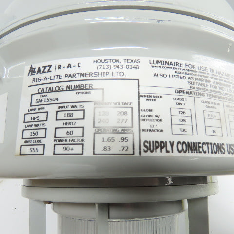 AZZ Rig-A-Lite SAF15S04GGPSAF Hazardous Location Lighting Fixture HPS 120-277V
