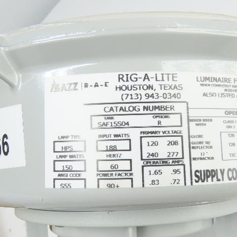 AZZ Rig-A-Lite SAF15S04RGG Hazardous Location Lighting Fixture HPS 120-277V