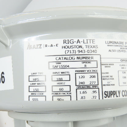 AZZ Rig-A-Lite SAF15S04RGG Hazardous Location Lighting Fixture HPS 120-277V