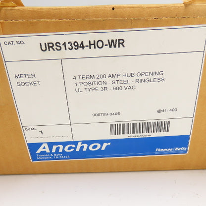Thomas Betts URS1394-HO-WR Anchor 200A Meter Socket Enclosure Ringless 600VAC