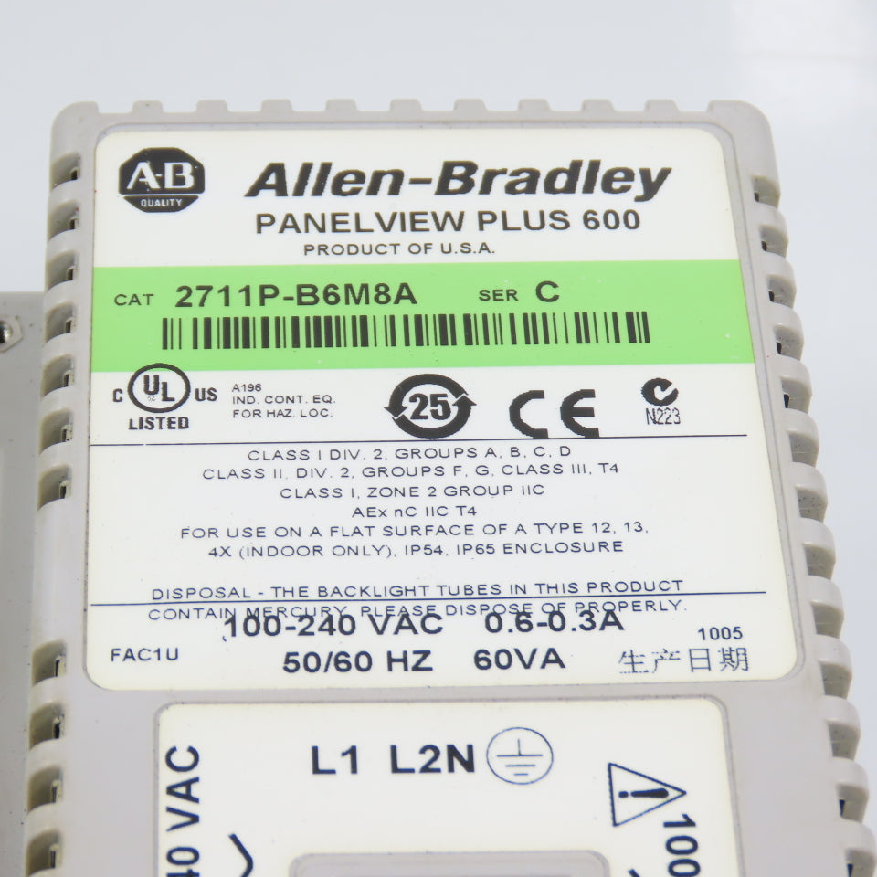 Allen Bradley 2711P-B6M8A PanelView Plus 600 Monitor Display (Broken Screen)