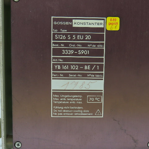 Gossen Konstanter S126 S 5 EU 20 Power Supply Module 7204-7099C0
