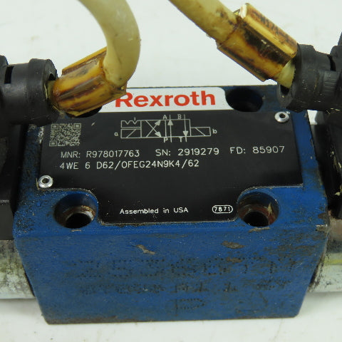 Rexroth 4WE 6 D62/OFEG24N9K4/62 4/2 Position Hydraulic Solenoid Valve 24VDC