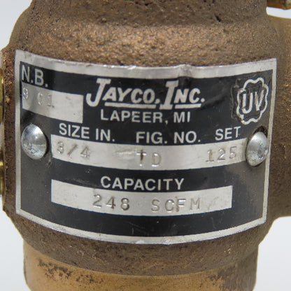 Jayco Inc. 3/4 Fig.1D Set 125 3/4" NPT 243CFM Bronze Pressure Relief Valve
