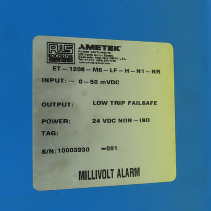 Amtek ET-1208-M6-LF-H-N1-NR Millivolt Alarm Output Low Trip Failsafe 24VDC