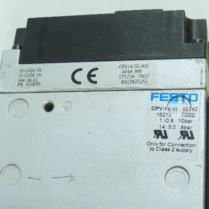 Festo CPV-14-VI Pneumatic Valve Terminal W/ CPV14-GE-ASI-4E4A