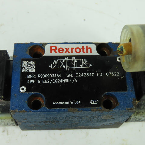 Rexroth 4WE 6 E62/EG24N9K4/V 4/3 Position Solenoid Valve Closed Center 24VDC
