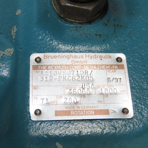 Rexroth AA10VS071DR/31R - PKC62K05 Variable Axial Hydraulic Piston Pump 280 Bar