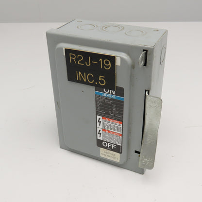 Siemens JN321 240VAC 250VDC 30A 1Ph 2 Pole Fusible Safety Disconnect Switch