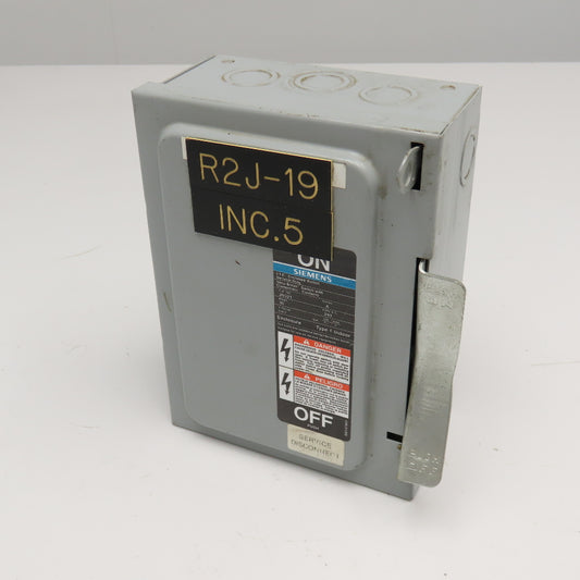 Siemens JN321 240VAC 250VDC 30A 1Ph 2 Pole Fusible Safety Disconnect Switch