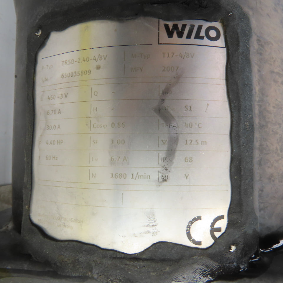 Wilo EMU TR50-2.40-4/8V 4.4HP 3-Blade Submersible Mixer W/Trolley (Parts/Repair)