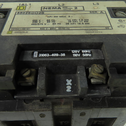 Square D 8502SDO2S Size 2 Ser A Contactor 3Ph 600V 50/60Hz 25Hp 120V Coil