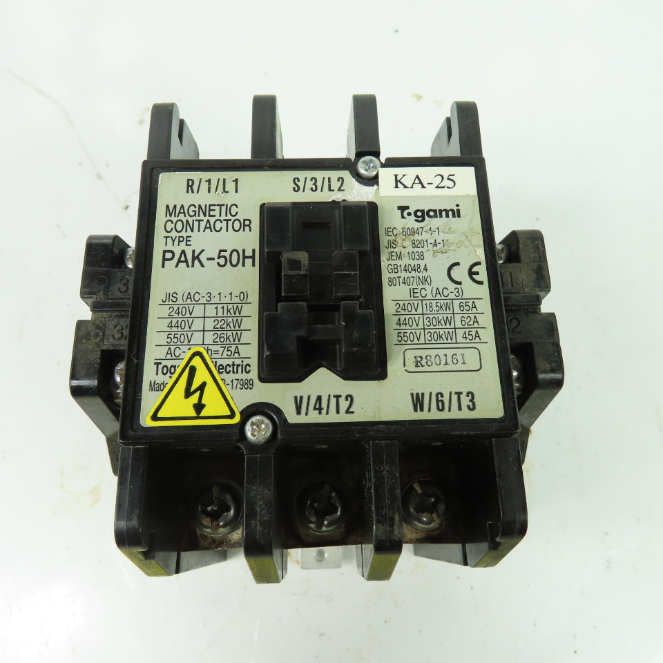 Togami PAK-50H Magnetic Contactor 3Ph 75A 220V Coil