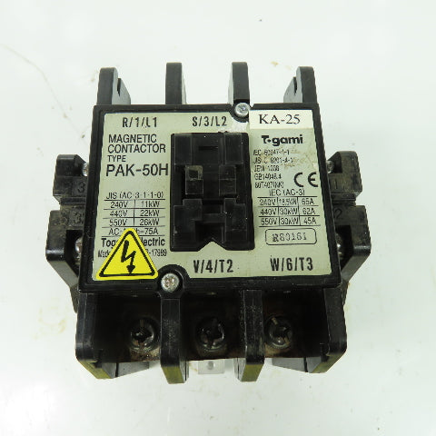Togami PAK-50H Magnetic Contactor 3Ph 75A 220V Coil