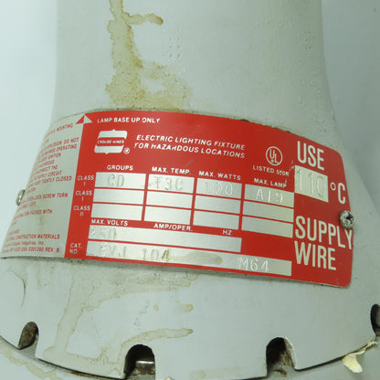 Crouse Hinds EVJ 104 M64 Explosion Proof Light Fixture 100 Watt 250V Max
