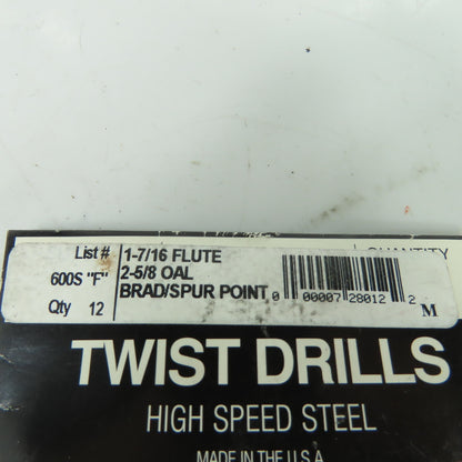 Michigan Drill 600S F 1-7/16 Flute 2-5/8 OAL Point Twist Drills Lot Of 12
