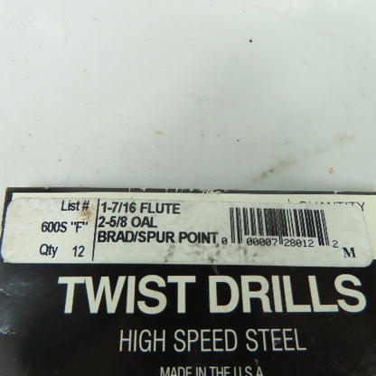 Michigan Drill 600S F 1-7/16 Flute 2-5/8 OAL Point Twist Drills Lot Of 12