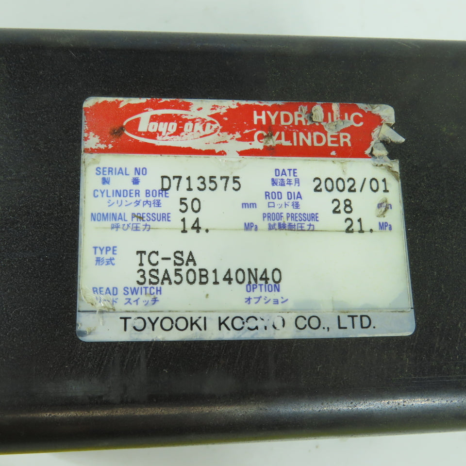 Toyooki Kogyo 3SA50B140N40 TC-SA Double Acting Hydraulic Cylinder 50mm Bore