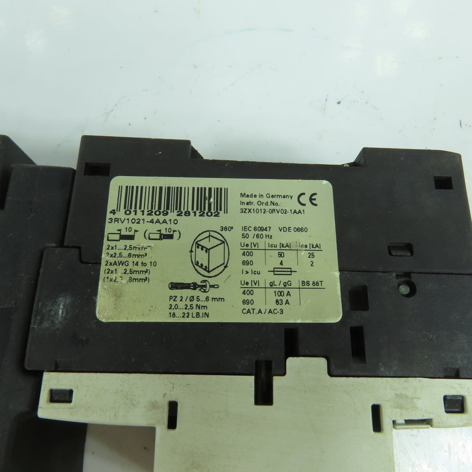 Siemens 3RT1025-1B Motor Starter Contactor 600V W/ 3RV1021-4AA10 Breaker 11-16A