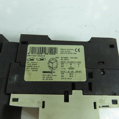 Siemens 3RT1025-1B Motor Starter Contactor 600V W/ 3RV1021-4AA10 Breaker 11-16A
