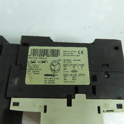 Siemens 3RT1025-1B Motor Starter Contactor 600V W/ 3RV1021-4AA10 Breaker 11-16A