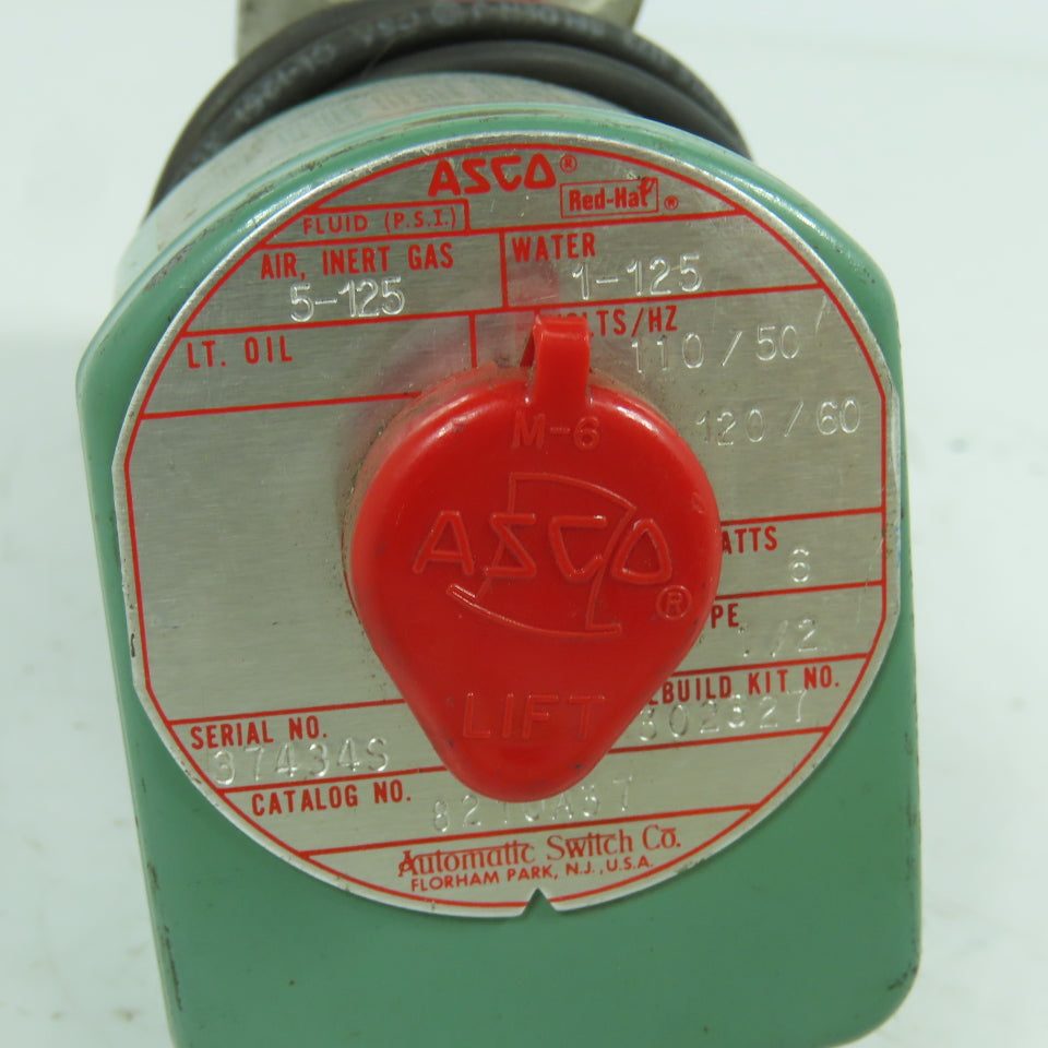 Asco 8210A37 1/2" Solenoid Valve 120v Coil 125PSI