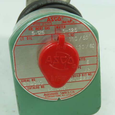 Asco 8210A37 1/2" Solenoid Valve 120v Coil 125PSI