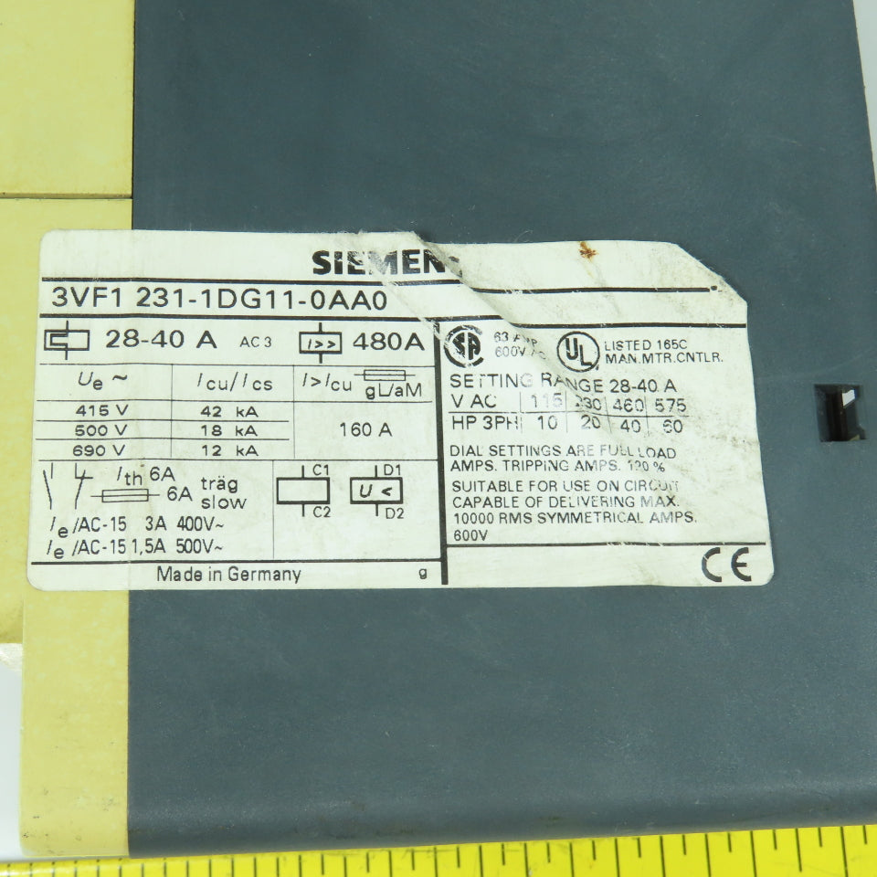Siemens 3VF1 231-1DG11-0AA0 28-40A Motor Protector Circuit Breaker