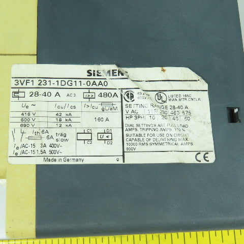 Siemens 3VF1 231-1DG11-0AA0 28-40A Motor Protector Circuit Breaker