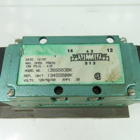 Numatics I34SS600K Pneumatic Solenoid Valve W/ Manifold 150PSI 120V .30A