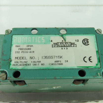 Numatics I35SS700K Pneumatic Solenoid Valve W/ Manifold 232PSI 120V .24A