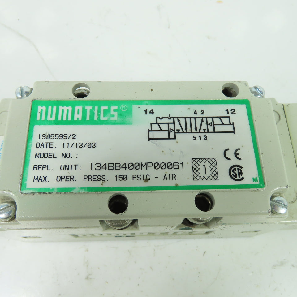 Numatics I34BB400MP00061 Pneumatic Solenoid Valve 150PSI 24VDC Coil