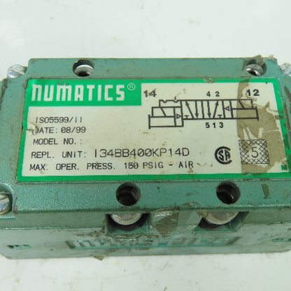 Numatics I34BB400KP14D Pneumatic Solenoid Valve 150PSI 120V Coil