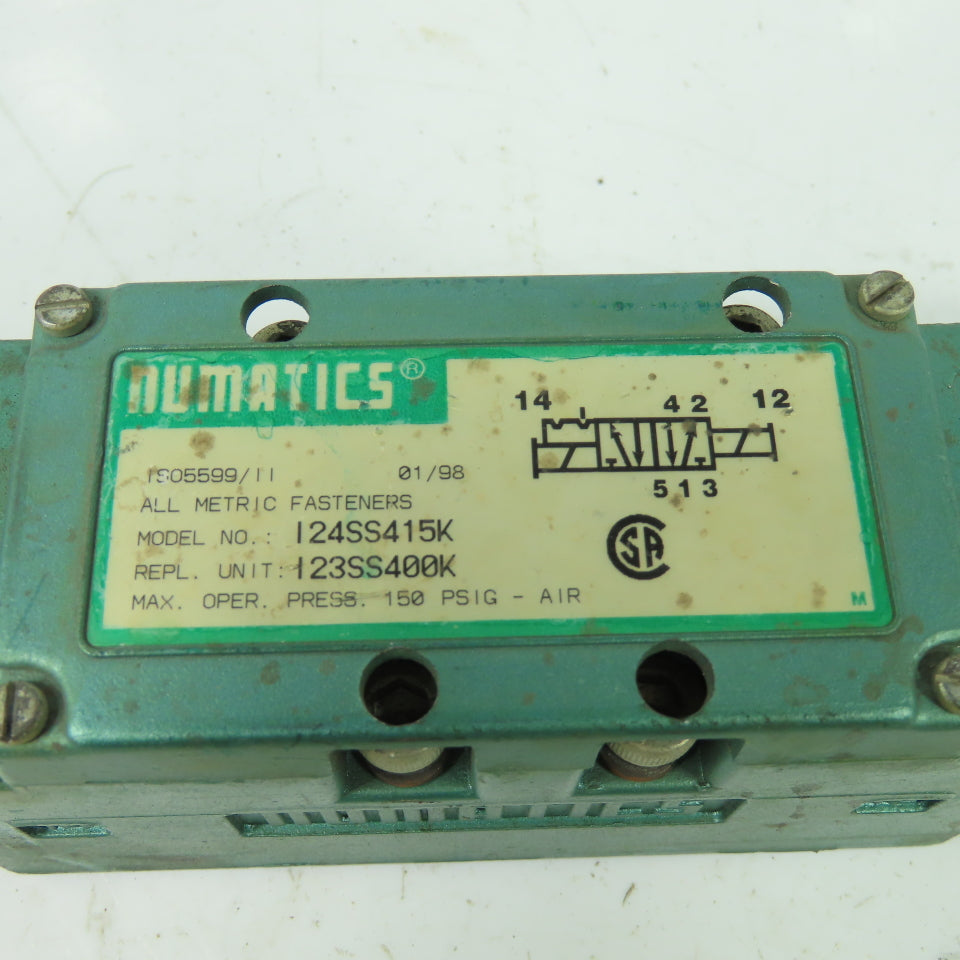 Numatics I24SS415K Pneumatic Solenoid Valve 150PSI 120V Coil I23SS400K