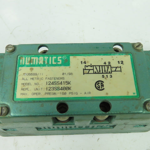 Numatics I24SS415K Pneumatic Solenoid Valve 150PSI 120V Coil I23SS400K