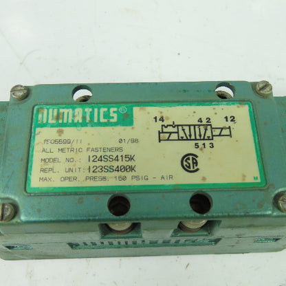 Numatics I24SS415K Pneumatic Solenoid Valve 150PSI 120V Coil I23SS400K