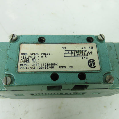Numatics I12BA400K Pneumatic Solenoid Valve 150PSIG 120V 50/60Hz .06A