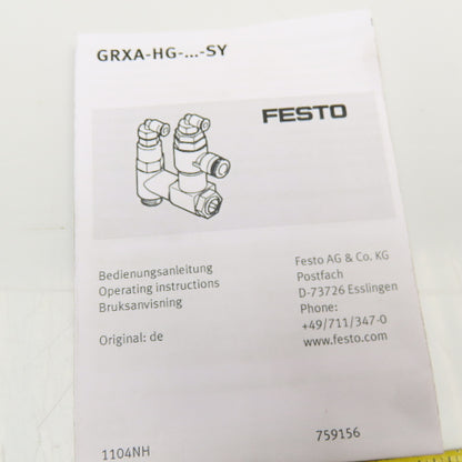 Festo 575444 One Way Pneumatic Flow Control 4mm, 6mm Push To Connect .3-10Bar