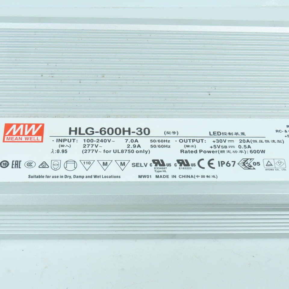Mean Well HLG-600H-30 30V DC 20A Power Supply 100-240/277VAC Input NEW
