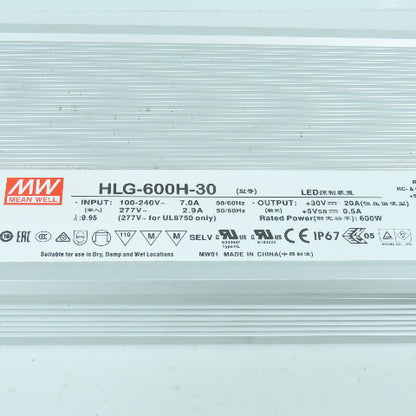 Mean Well HLG-600H-30 30V DC 20A Power Supply 100-240/277VAC Input NEW