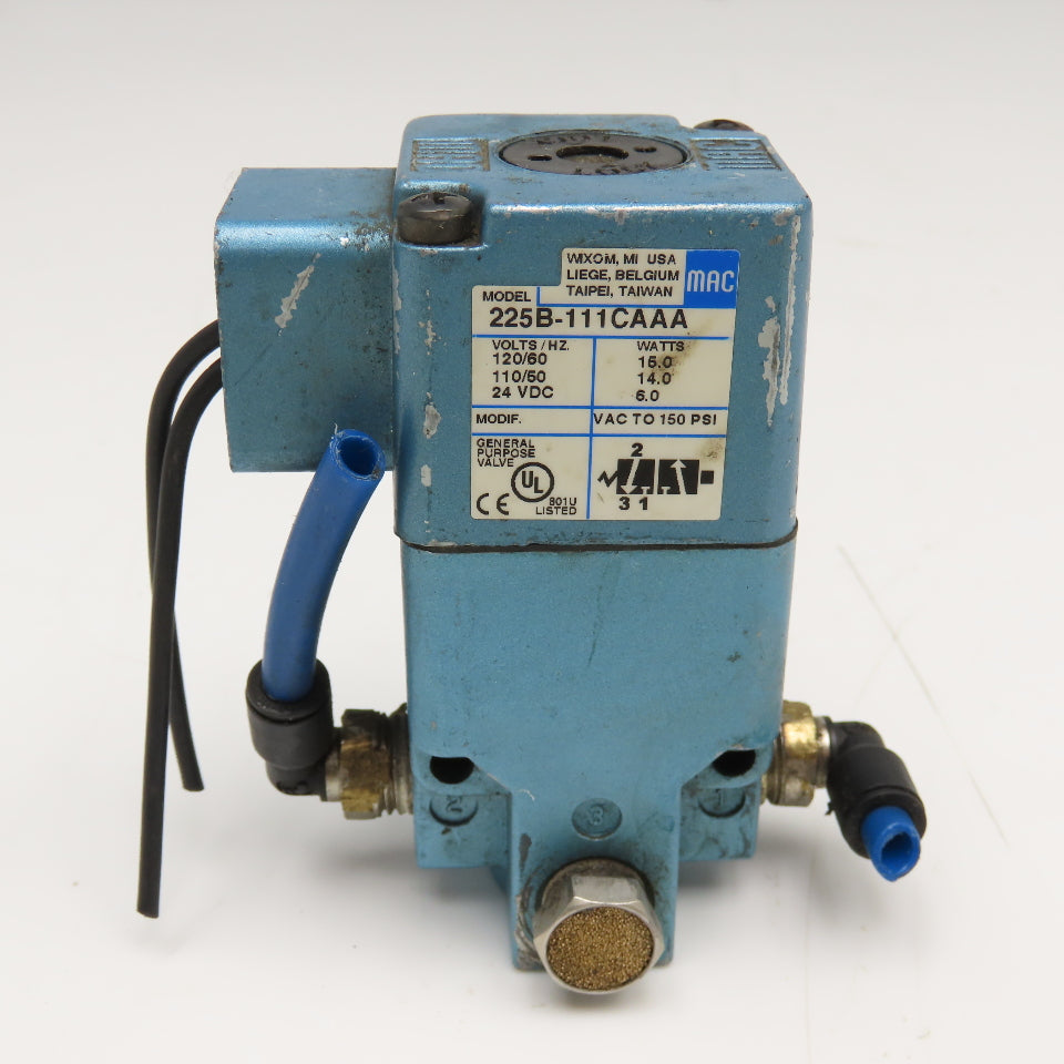 Mac 225B-111CAAA Solenoid Valve 3/2 Position VAC To 150PSI 120VAC 24VDC 1/4" NPT