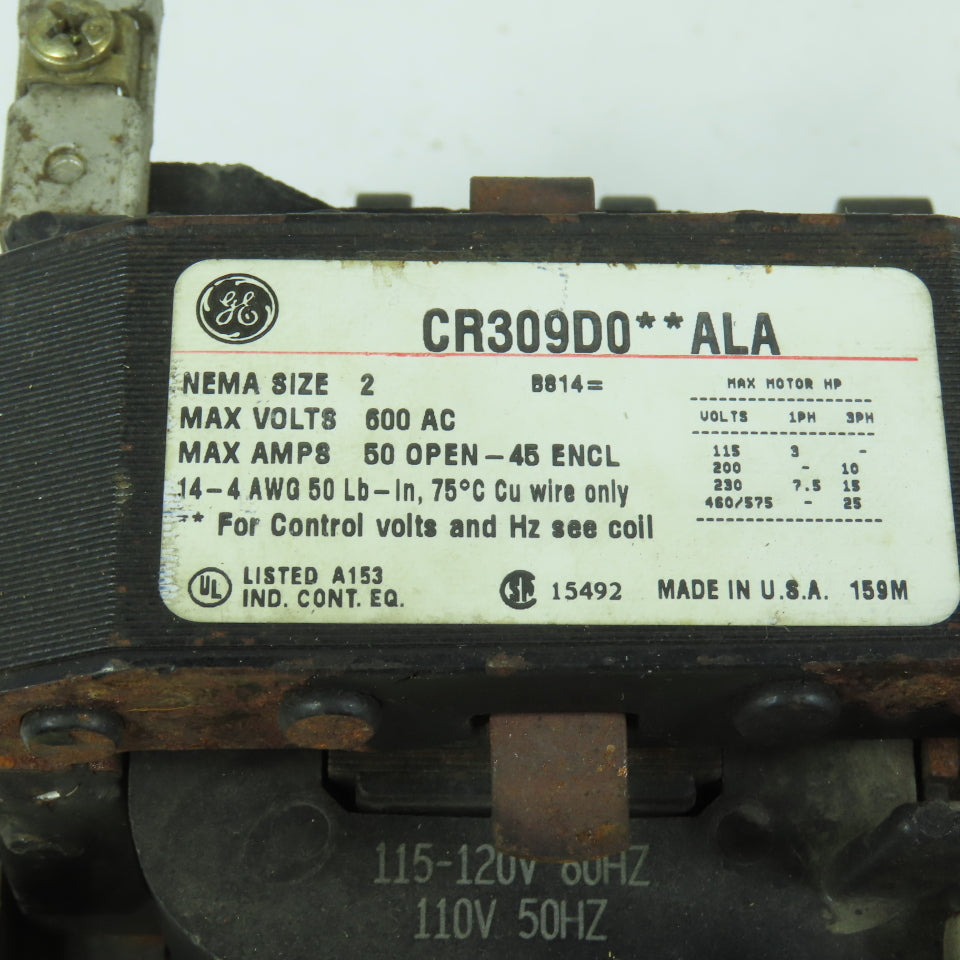 General Electric CR309D0**ALA Nema Size 2 Reversing Starter 600V 25HP 120V Coil