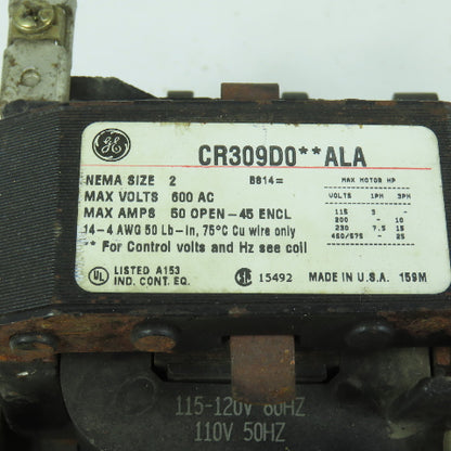 General Electric CR309D0**ALA Nema Size 2 Reversing Starter 600V 25HP 120V Coil