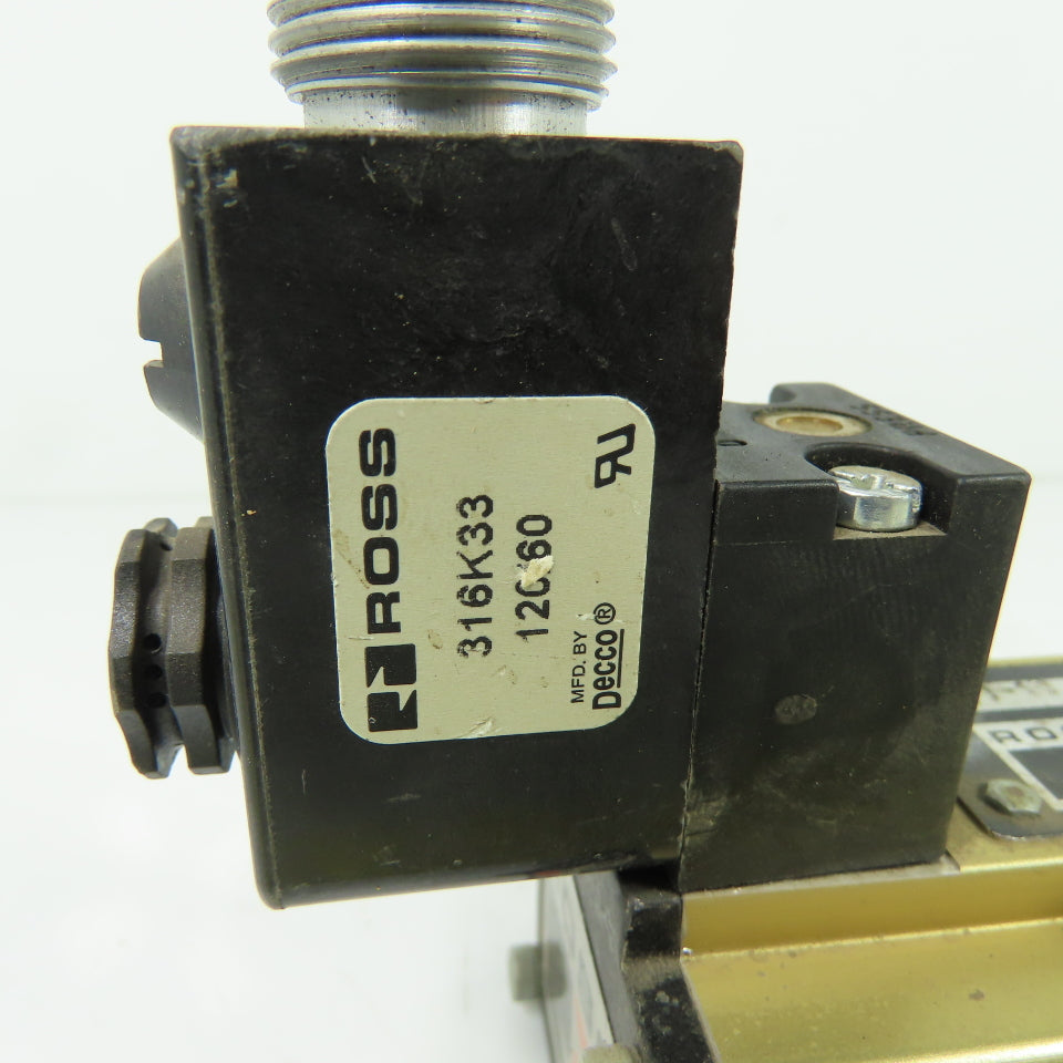 Ross W6077B3431 5/3 Pneumatic Solenoid Valve 10 Bar 120V 3-Pin Coil