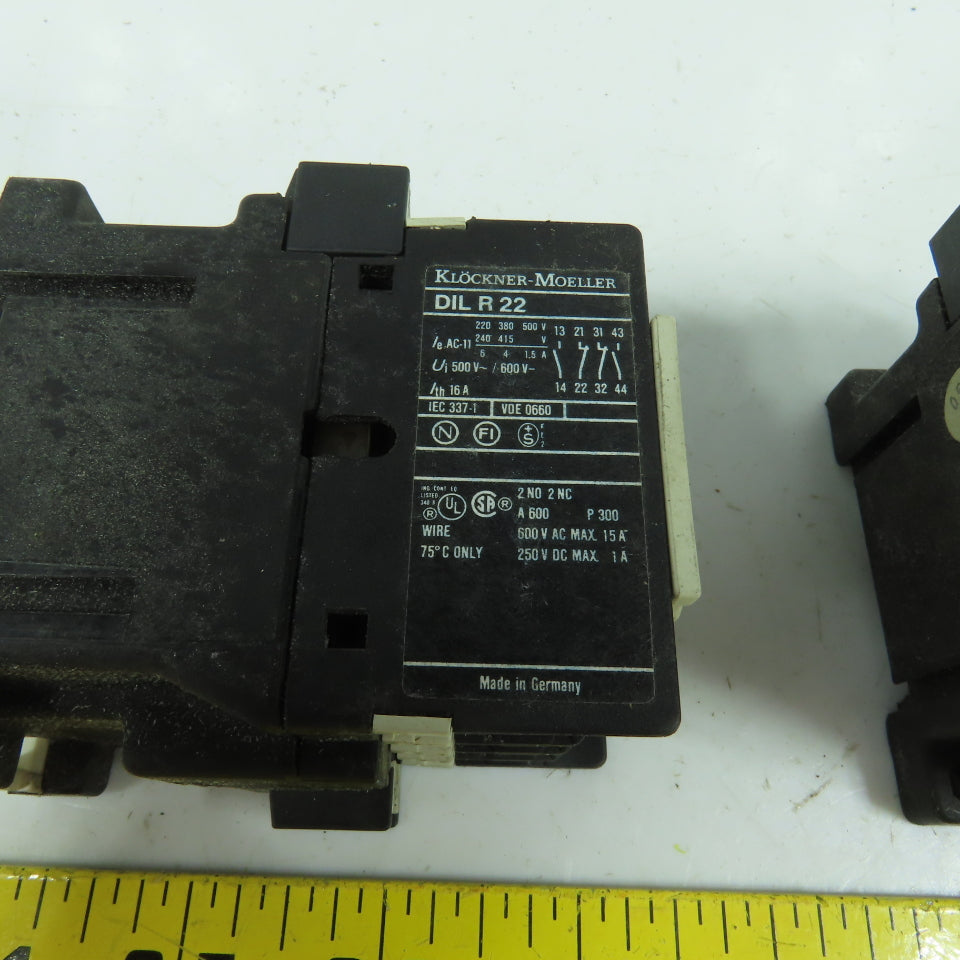 Klockner Moeller DIL R 22 15A 600VAC Starter Contactor 120V Coil Lot Of 2