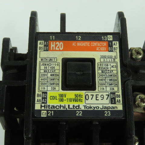 Hitachi H20 32A 600V Magnetic Contactor 110V Coil W/ TR20B-1E Overload 12-18A